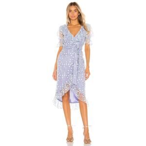 REVOLVE Majorelle Lawson Midi Dress Blue Floral Embroidered Wrap Dress Fairycore